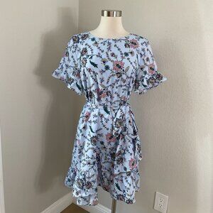 Banana Republic Womens Plus 16 Floral Short Sleeve Belted Faux Wrap Dress